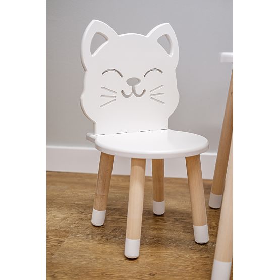 Children's Table with Chairs - Cat - White