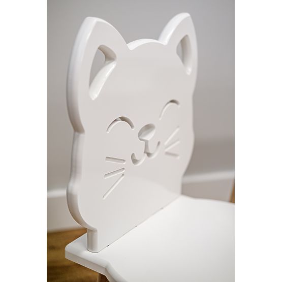 Children's Table with Chairs - Cat - White