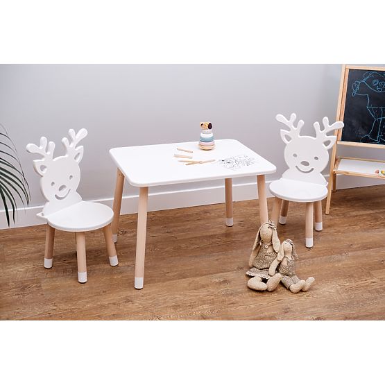 Children's Table with Chairs - Deer - White