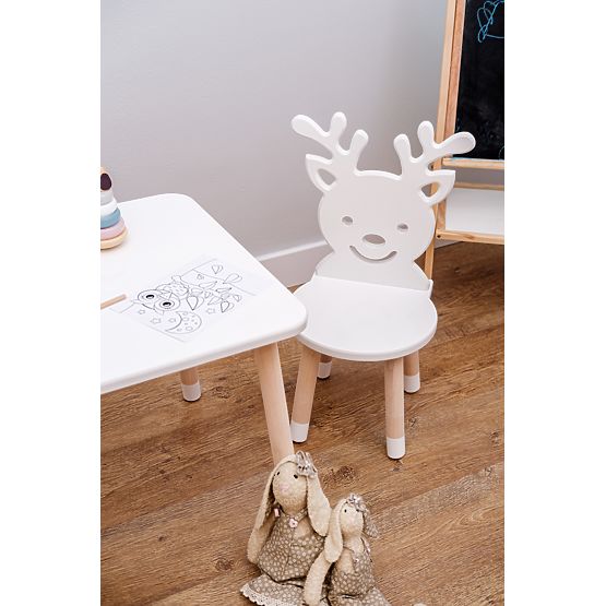 Children's Table with Chairs - Deer - White