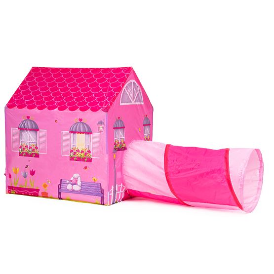 Children's tent with tunnel - pink house