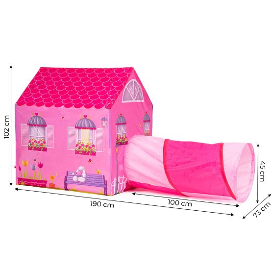 Children's tent with tunnel - pink house