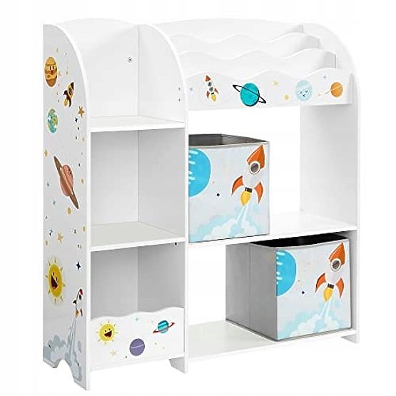 Children's Toy Shelf Cabinet with 5 Shelves, 2 Storage Boxes, and Book Compartments