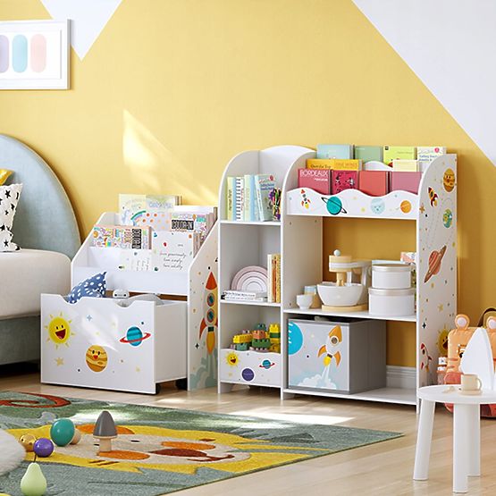 Children's Toy Shelf Cabinet with 5 Shelves, 2 Storage Boxes, and Book Compartments