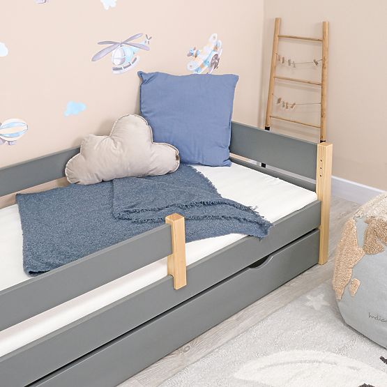 Children's Wooden Bed Scandie with Guardrail - Grey