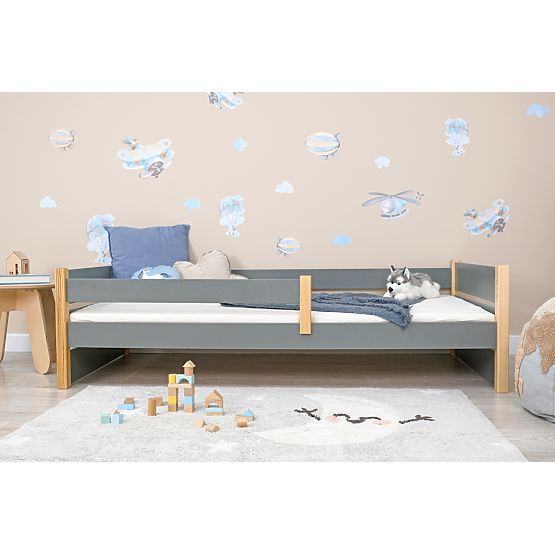 Children's Wooden Bed Scandie with Guardrail - Grey