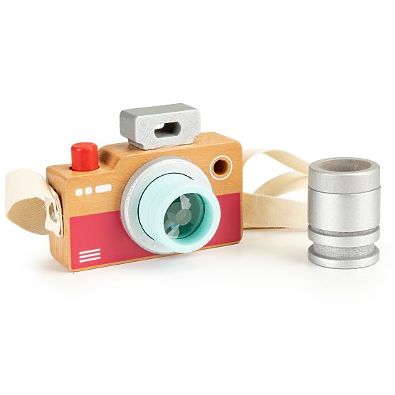 Children's wooden camera with a kaleidoscope