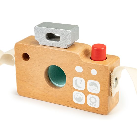 Children's wooden camera with a kaleidoscope