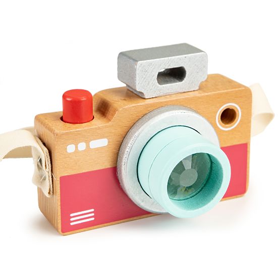 Children's wooden camera with a kaleidoscope