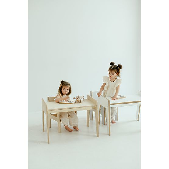 Children's Wooden Table with Chair S/M - Natural