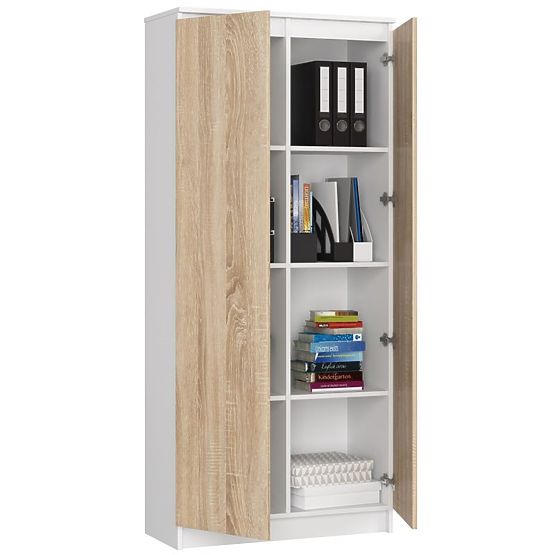 CLOSED BOOKCASE R80 2D 8P CLP WHITE / SONOMA