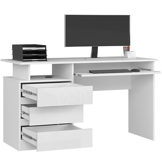 CLP 135cm Desk PK White / White Gloss