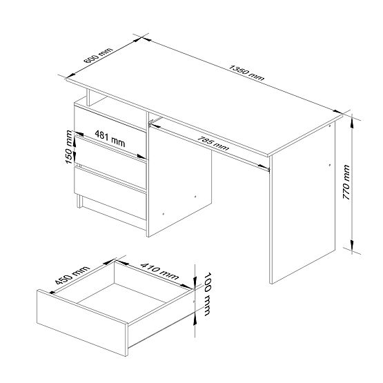 CLP 135cm Desk PK White / White Gloss