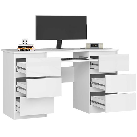 COMPUTER DESK A-11 135 cm 6 DRAWERS PK WHITE / WHITE GLOSS