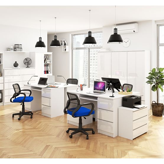 COMPUTER DESK A-11 135 cm 6 DRAWERS PK WHITE / WHITE GLOSS