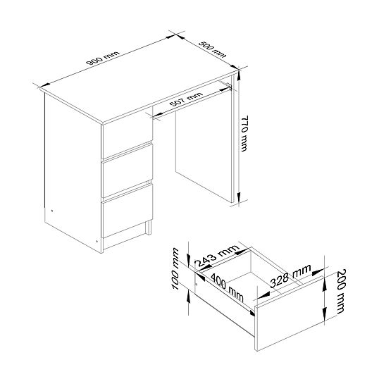 COMPUTER DESK A-6 90 cm LEFT PK SONOMA / WHITE
