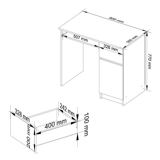 COMPUTER DESK PIKSEL PK GREY - RIGHT
