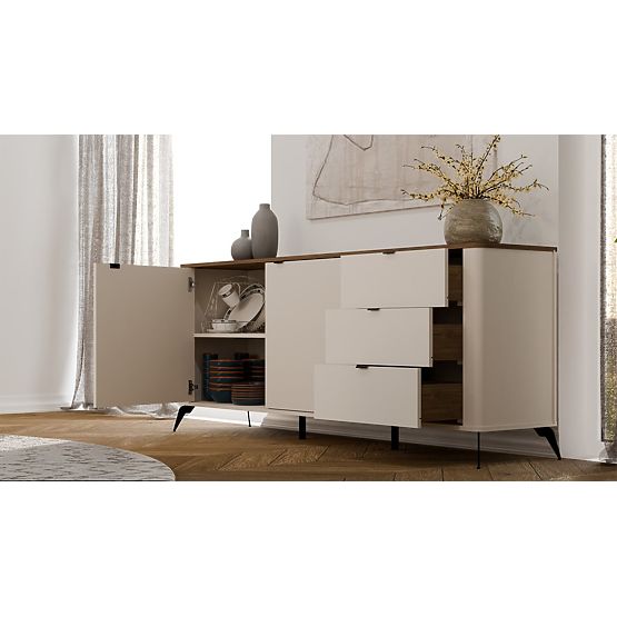 CORDOBA 2D3S Sideboard Cashmere Beige Castello Oak Cabinet 3 Drawers Soft Closing