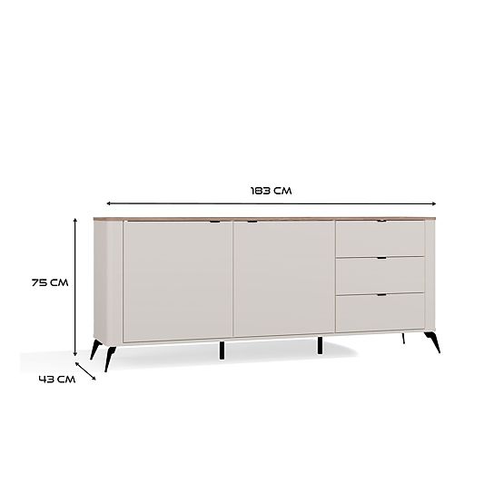 CORDOBA 2D3S Sideboard Cashmere Beige Castello Oak Cabinet 3 Drawers Soft Closing