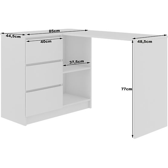 CORNER DESK B16 124 cm LEFT 3 DRAWERS WHITE / WHITE GLOSS