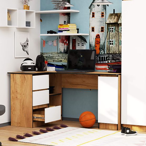 CORNER DESK B20 CLP LEFT-SIDED PK OAK CRAFT / WHITE