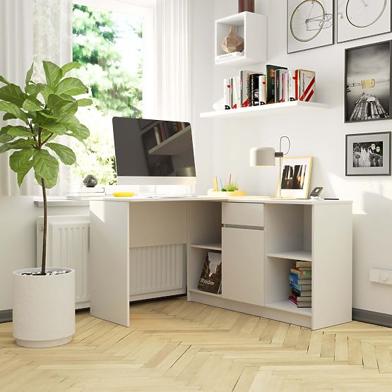 CORNER DESK SET B-17 WITH CABINET AND WHITE DESK