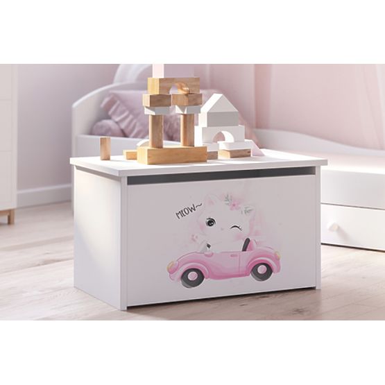 Daria White Toy Chest with Cat Print