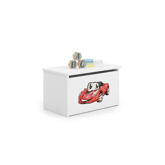 Daria White Toy Chest with Racing Car Print