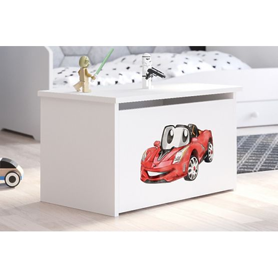 Daria White Toy Chest with Racing Car Print