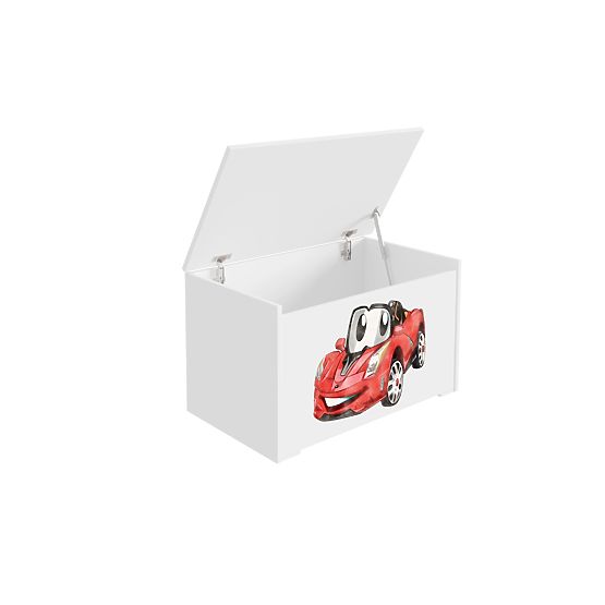 Daria White Toy Chest with Racing Car Print