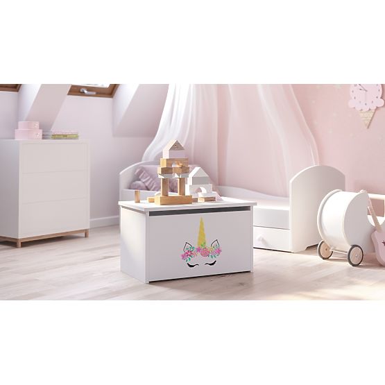 Daria White Toy Chest with Unicorn Horn Print