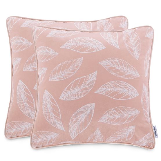 Decorative Cushion Cover CALM Powder Pink with Botanical Motif Classic Style Velvet 45x45 ame