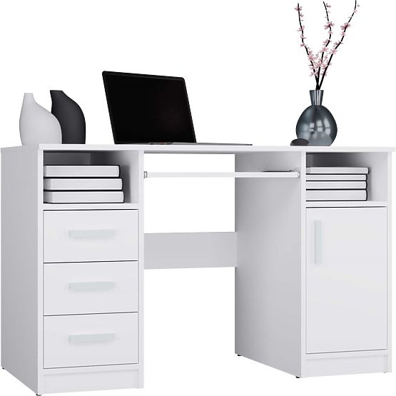 DELTA WHITE DESK 120 cm 3 Drawers Cabinet Shelf for Office Room Laptop