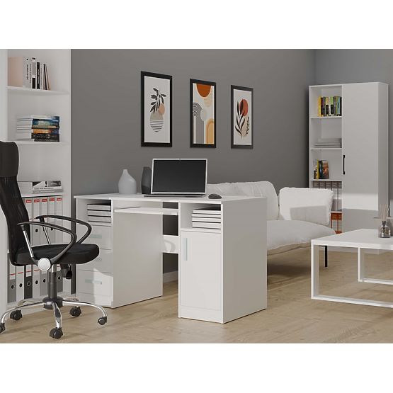 DELTA WHITE DESK 120 cm 3 Drawers Cabinet Shelf for Office Room Laptop