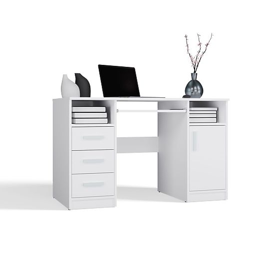 DELTA WHITE DESK 120 cm 3 Drawers Cabinet Shelf for Office Room Laptop