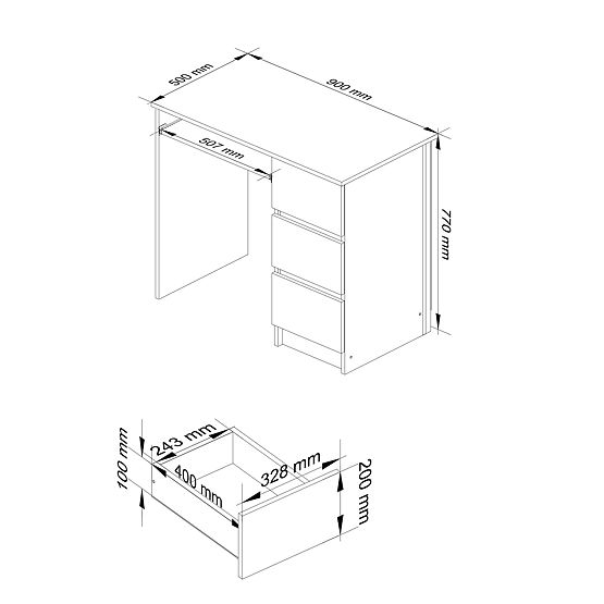 DESK A-6 CLP WENGE - WHITE RIGHT-SIDED