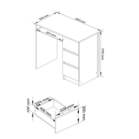 DESK A-6 CLP WENGE - WHITE RIGHT-SIDED