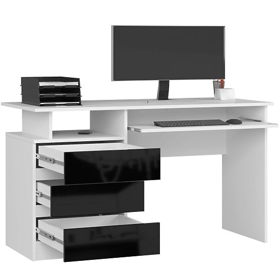 DESK CLP 135cm PK WHITE / BLACK GLOSS