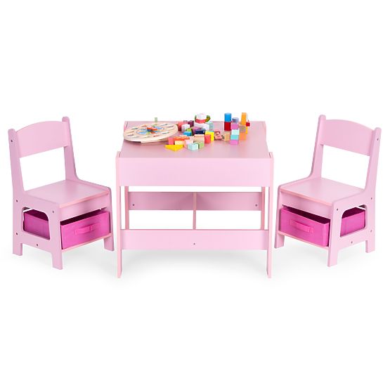 Children's Furniture Set Table + 2 Chairs with Blackboard Pink ECOTOYS