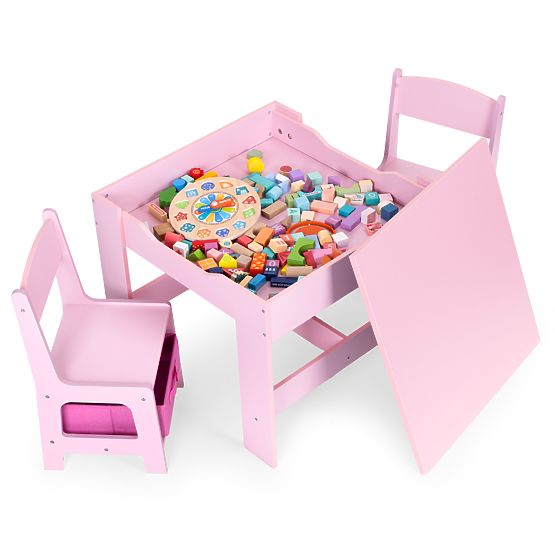 Children's Furniture Set Table + 2 Chairs with Blackboard Pink ECOTOYS