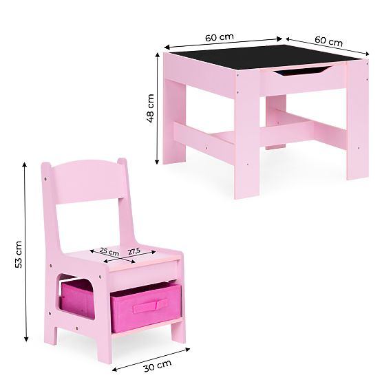Children's Furniture Set Table + 2 Chairs with Blackboard Pink ECOTOYS