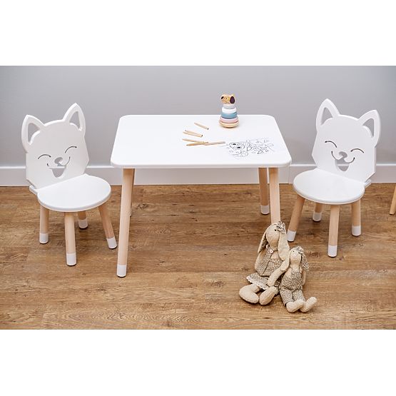 Children's Table with Chairs - Fox - White