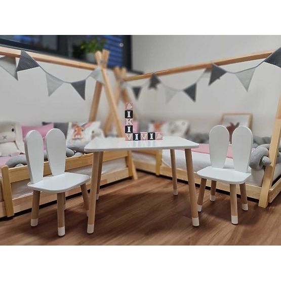 Children's Table with Chairs - Ears - White