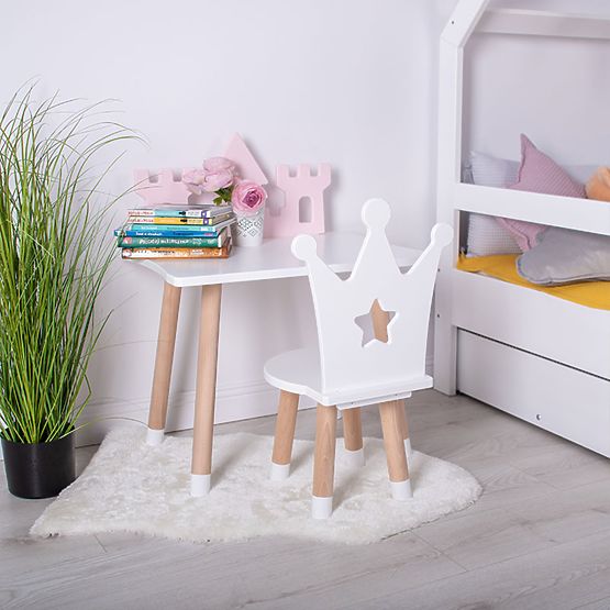 Children's Table with Chairs - Crown - White