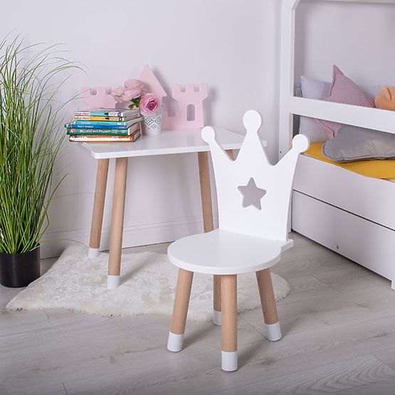 Children's Table with Chairs - Crown - White