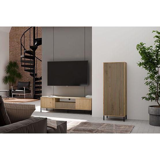 Display Cabinet KAMARO 1DD SLIM OAK ARTISAN Slatted Front Panel