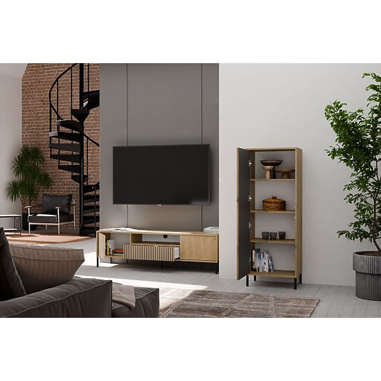 Display Cabinet KAMARO 1DD SLIM OAK ARTISAN Slatted Front Panel