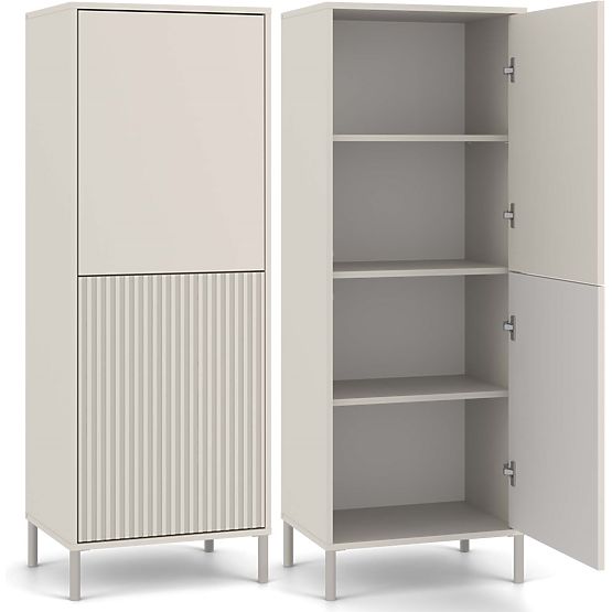 Display Cabinet KAMARO 2DK SLIM/SMOOTH CASHMERE Louvered Grooved + Classic Front Panel