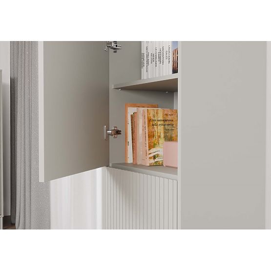 Display Cabinet KAMARO 2DK SLIM/SMOOTH CASHMERE Louvered Grooved + Classic Front Panel