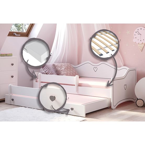 Double Bed EMMA with Drawer and Barrier 160x80 Grey